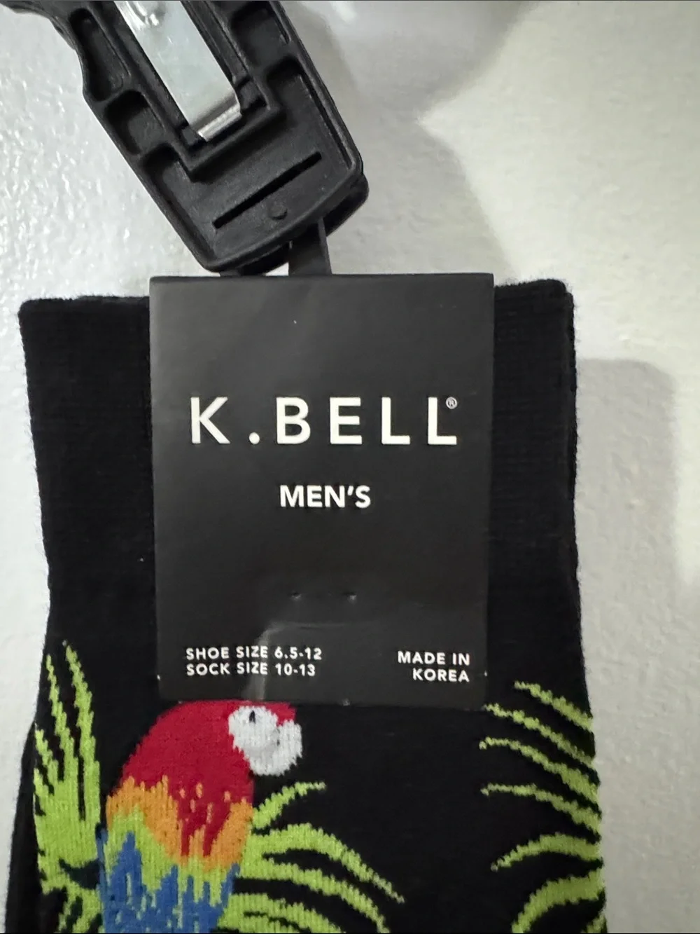 K. Bell Men’s Black Socks Size 10-13 with Colorful Parrot Print NWT